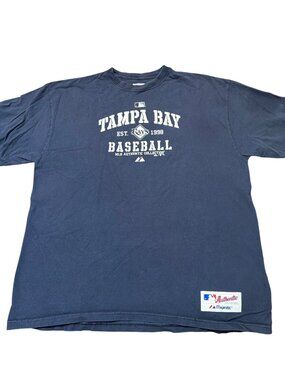 Majestic Tampa Bay Rays Baseball Shirt Navy Blue MLB Authentic 100% Cotton XL